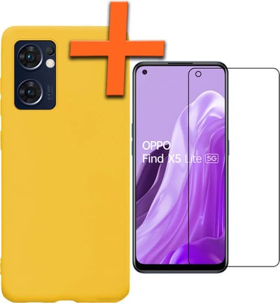 Hoes - Met Screenprotector - Geschikt voor OPPO Find X5 Lite - Sterk & Shockproof - Back Cover - Siliconen Case - Telefoon Hoes - Geel