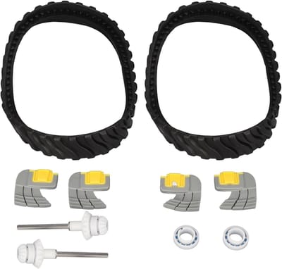 Vervangingsset voor zwembadrobotwielen van grijs rubber met cyclonische schrobborstel en optimale grip voor efficiënte reiniging