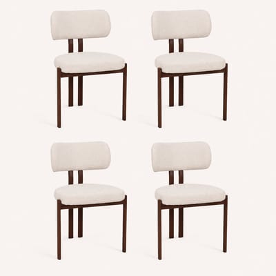 Eetkamerstoel Myra- Japandi design- set van 4 stuks- Beige Structuurstof- Zetelsenbedden Tafel en Stoel