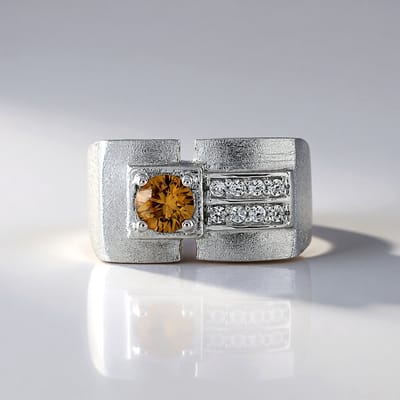 Cavill - Zilveren Ring 925 Sterling Zilver - Gele Zirkoon 0,667 ct Rond Tanzania & 0,183 ct Cambodjaanse Zirkonen - Modern Elegant 23x20 mm