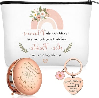 Mum set met cosmetica tas, reis spiegel met vergrootglas en sleutelhanger - perfect cadeau voor Moederdag, verjaardagen en feestdagen
