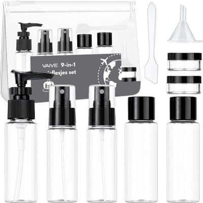 VAIVE Reisflesjes Handbagage 9-delig - Reisaccessoires - Reisflacons - Cosmetica Potjes - Reis Flesjes - Reisverpakking - Reisset