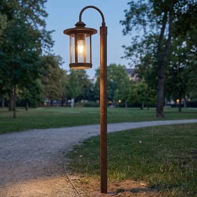 Lindby - Tuinpad verlichting - 1licht - Aluminium, glas - H: 109 cm - E27 - roest, transparant