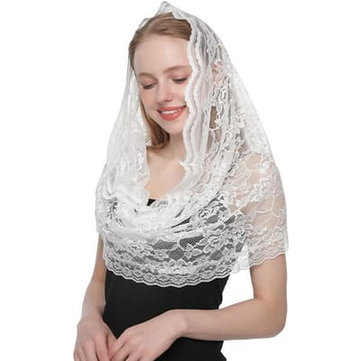 Premium Bloemen Kant Sjaal Hijab Sjaal In Kerk Dames Sjaal Bandana Hoofdband Franjes Driehoek Kwastje Sjaals Sjaals Hoofddoek wit