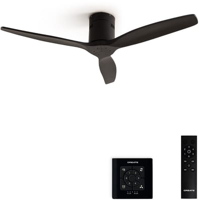 CREATE - Plafondventilator 40W silent 100% hout - S - Geen licht - Controller voor wandmontage - WIND CALM NATURAL WOOD