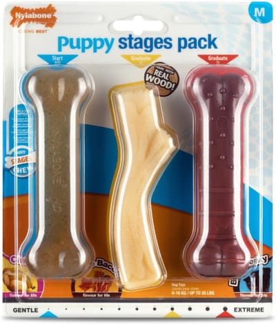 Nylabone Puppy Stages Pack - Hondenspeelgoed - Kip Bacon Rund Medium