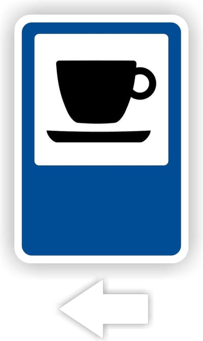 Jerma - Koffie terras - Wegwijzer met Pijl - Sticker - 17.5 x 25 cm - Weerbestendig - Zelfklevend