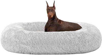 Orthopedisch hondenbed, ronde hondenbank, kattenbed, donut, knuffelmand, wasbaar, diameter 120 cm, lichtgrijs