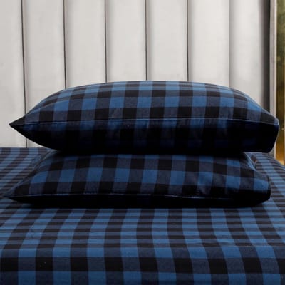 Flanellen Lakenset - Katoenen Beddengoed - Warm Slapen - 100% Turks Katoen - Queen Size - Blauw Geruit