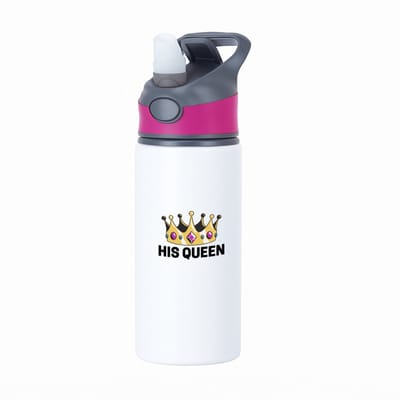 Hacebo® - his queen waterfles met rietje roze - Koningin - iemand die zich voelt als een koningin - valentijnsdag - verjaardag - cadeautje voor vriendin - kado - geschenk - water fles - 650ML