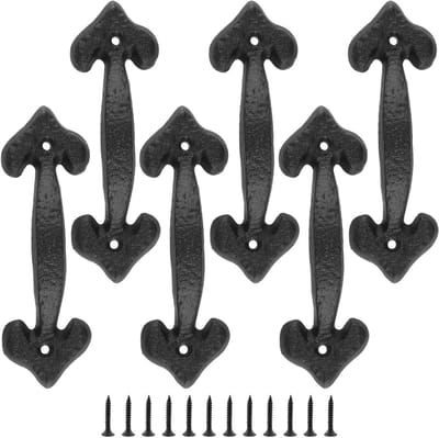 Set van 6 Zwarte Gietijzeren Deurgrepen 17 x 5.3 cm, Vintage Deurgrepen voor Schuifdeuren, Kastdeuren en Garagedeuren met Bevestigingsschroeven