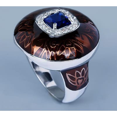 Retro Hyperbool Emaille Ring Tweekleurig Bloemenmode Saffier Casual Bal No. 10 black