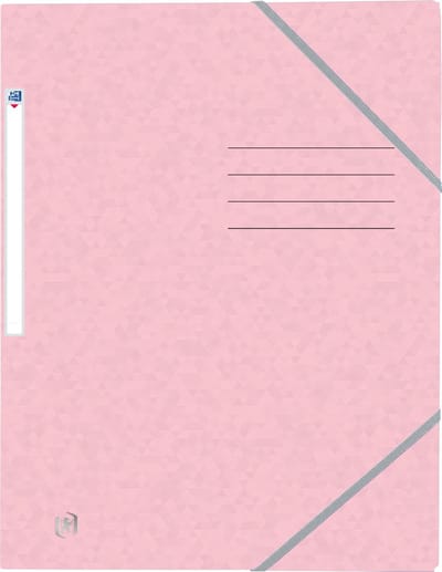 Oxford Top File + - elastomap - 3 kleppen - elastiek - A4 - pastel roze - pak 10 stuks