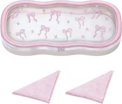 Schattige Hard Shell Bril Etui voor Lezen, Recept Brillen en Duidelijke Zonnebrillen, Roze Strik Design voor Vrouwen en Meisjes