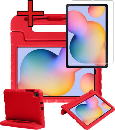Hoesje - Geschikt voor Samsung Galaxy Tab S6 Lite - Met Screenprotector - Kinderhoes - Shockproof Bumper - Kidsproof Case - Tablethoes - Kinder Hoes Cover - Rood