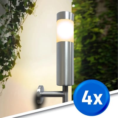 Solar wandlamp buiten 'Lucifer' - Set van 4 - RVS - Warm wit licht (2700K) - 50 lumen - IP44 - Tuinverlichting op zonne-energie