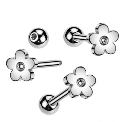 Tongpiercing bloem zilver met putje midden 1.6x16 - zilver - LMPiercings