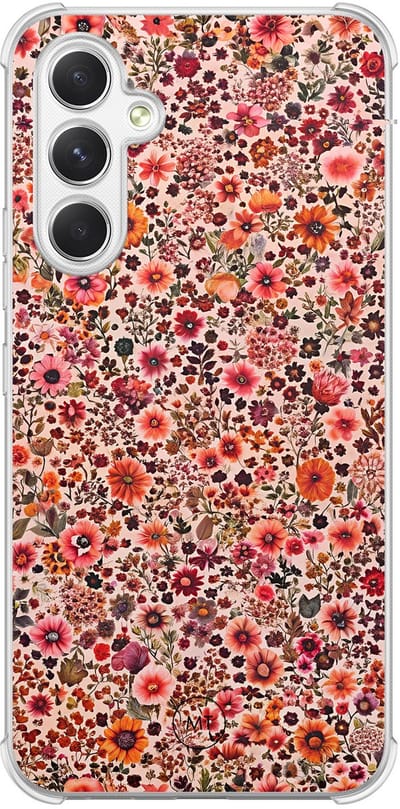 Hoesje (shockproof) geschikt voor Samsung Galaxy A54 - Vintage floral - Extra sterke case - TPU/polycarbonaat - Bloemen - Roze, Transparant