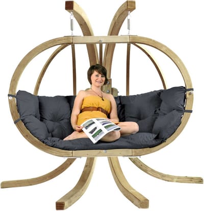 Amazonas Globo Chair Royal 2 persoons - Antraciet grijs gekleurde kussens + Luxe Houten Standaard