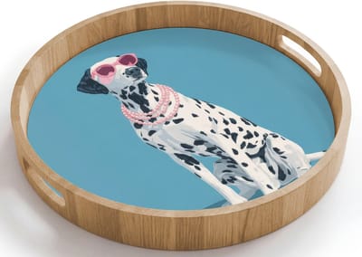 Dienblad rond 40x40 cm - Schootdienblad hout - Dalmatiër - Zonnebril - Blauw - Borrelplank rechthoek - Plateau houten dienbladen