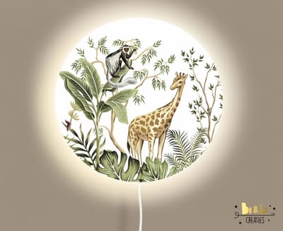 Wandlamp rond jungle monkey giraf-lamp-giraf-aapje-sfeerverlichting-kinderkamerdecoratie-woonaccessoires