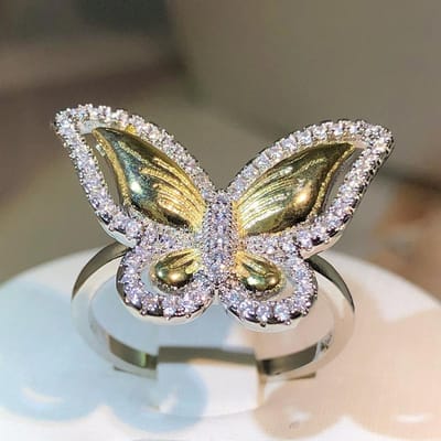 Sterling Zilver Atmosferische Tweekleurige Vlinder Witte Zirkonia Ring Gouden Strik Voor Dames Feest Uitje Sieraden Cadeau 8 gray