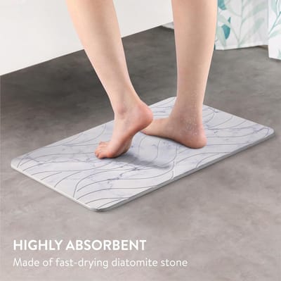 Famanu - Douche mat van diatomeeënaarde – Sneldrogend en anti-slip – In elegant design – Wit marmer print