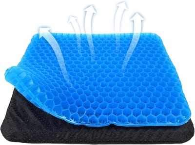 Gel zitkussen - Dubbel verdikt - Honingraatvorm - Gel zitkussen - Verlicht drukpijn - Ademend zitkussen, Geschikt voor autostoel en kantoorstoel, Blauw - Wordt geleverd met stoffen hoes