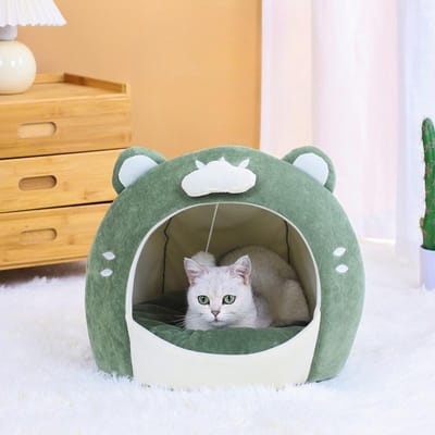 40x40cm Douce Semi-fermée Grotte pour Chats d'Intérieur Chiennerie Chaleureuse pour Petits Chiens Chats Sommeil Profond Accessoires pour Animaux de Compagnie Maison pour Chat Lit pour Chat 40x40cm beige