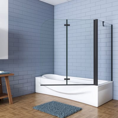 Aica Luxe Badwand 90x70x140cm-2-Delig Inklapbaar 6mm Transparant Easy Clean Gehard Glas-mat zwart-Eenvoudige Montage