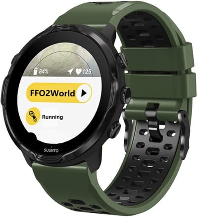 Stravo 24mm Tweekleurig Siliconen Bandje Geschikt voor Suunto 7 / Suunto 9 / Suunto 9 Peak Pro / Suunto Spartan Sport Wrist HR / Suunto D5 - Siliconen horlogeband met 3 ventilatieopeningen - Universeel 24 mm aansluiting - Groen/zwart