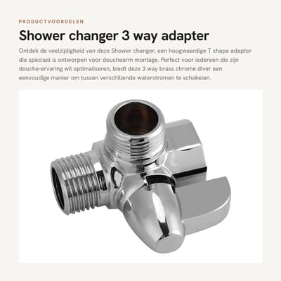 Dailygoods - Shower changer - 3 way adapter - G1/2 inch formaat - T shape - Douchearm aansluiting - Geschikt voor alle douche installaties - Chroom af...
