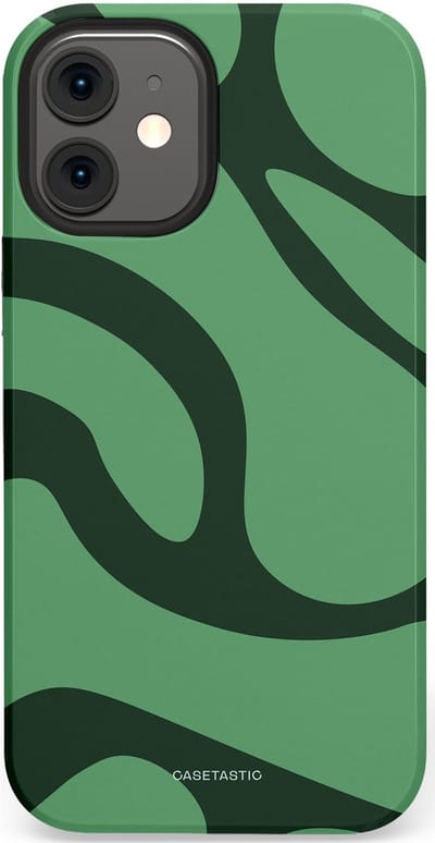 Casetastic hoesje geschikt voor Apple iPhone 12 Mini - Dubbellaagse bescherming - Khakigroene Bos Blobs - Fashion Case - Saliegroen Donkergrijs