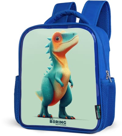 NoBoringSuitcases.com® - Rugzak blauw - Schooltas jongens - Stoere dino met grote ogen - Kinder rugtas jongen - Boekentas kind - Kinderrugzak voor school - Schoolrugzak