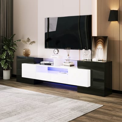 TV meubel kast - dressoir - 200 cm - met lades en opbergruimte - LED - Scandinavische stijl - Wit