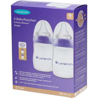 Lansinoh Zuigfles + NaturalWave® Speen 1m+ 160 ml 2 Combinatieverpakking