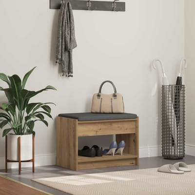 vidaXL - Hallenbank - Artisan - Eik - 63 - x - 38 - x - 45 - cm - Geengineerd - Hout - en - Stof