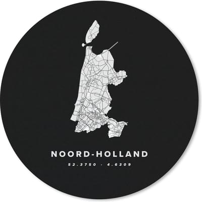 Muismat rond 20x20 cm - Mousepad Noord-Holland - Nederland - Plattegrond - Ronde muismatten - Stadskaart