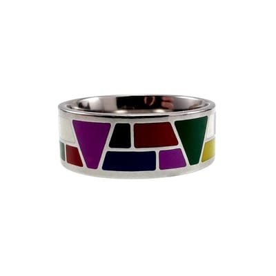 Emaille Ring Dames - Gepolijst RVS - Geometrisch Gekleurde Emaille Ring