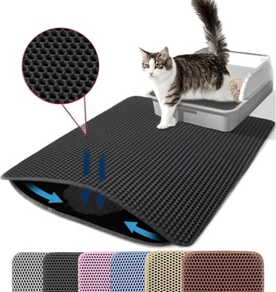 Schoonloopmat Kattenbak - Kattenbakmat - Katten Grit Opvanger - Voorlegmat kattenbak - Katten Mat - Kattenbak Accessoires - Netheid in huis - Waterdicht - Dubbele laag - Honingraatstructuur - 75x55cm - Zwart