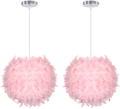 2 Stuks Modern Hanglamp Veren Kroonluchter Plafondlamp voor Slaapkamer Woonkamer Gang Roze