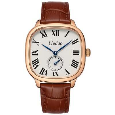Geduo - Herenhorloge - Polshorloge - Heren - Horloge - Horlogedoos - Mannen - Rosé - Bruin Lederenband
