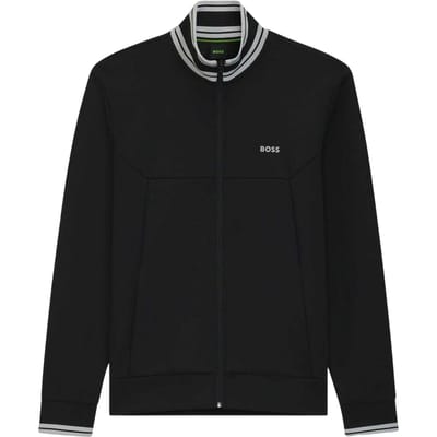 Boss Heren Track Jacket met geborduurd logo en lange mouwen (Zwart)