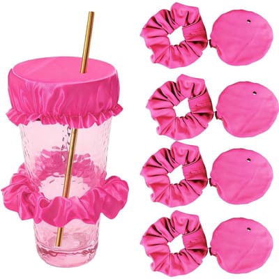 Dailygoods- Drankafdekkingen 4 Stuks - Herbruikbare Bekerdeksels - Rietjes-kopdeksels - Drankbeschermer Scrunchie - Lekvrije Deksel - Kanten Bescherming