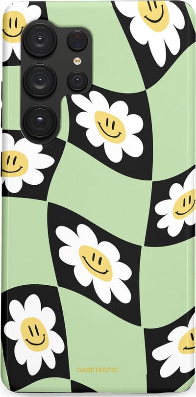 Casetastic hoesje geschikt voor Samsung Galaxy S25 Ultra - Dubbellaagse bescherming - Golvende madeliefjes - Fashion Case - Mintgroen Zwart Wit Beige