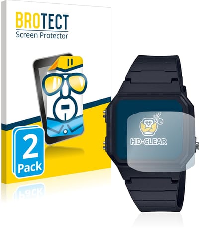 BROTECT - Screenprotector voor Casio Unisex A168WA-1YES - Folie Beschermfolie transparant 2 Stuks