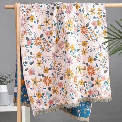 Bloemen Kwasten Badhanddoek 80x160cm - 100% Katoen Gaas Handdoek Zacht Absorberend Sneldrogend Grote Badhanddoek Dubbelzijdig Bloemen Handdoek voor Vrouwen roze