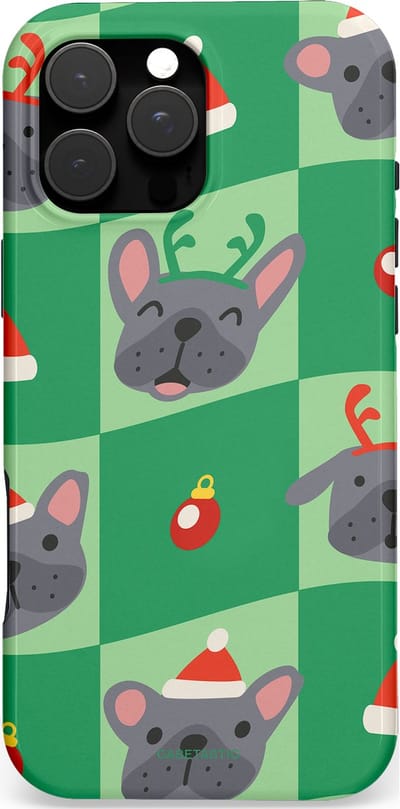 Casetastic hoesje geschikt voor Apple iPhone 16 Pro Max - MagSafe - Dubbellaagse bescherming - Schattige Kersthondjes - Fashion Case - Groen Grijs