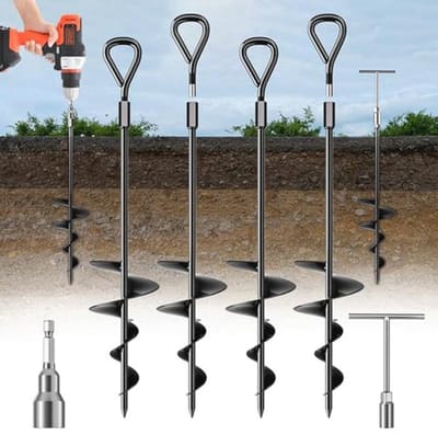 45,7 cm lang grondanker, zware aardankers, 45,7 cm grondankers, schroefset met T-greep zeskantsleutel voor campingtent, schommelsets, het vastzetten van dieren, schuren, trampoline (4 stuks) (zwart)