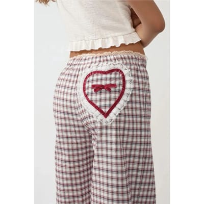 Geruite Lange Loungebroek met Hart Detail aan de Achterkant